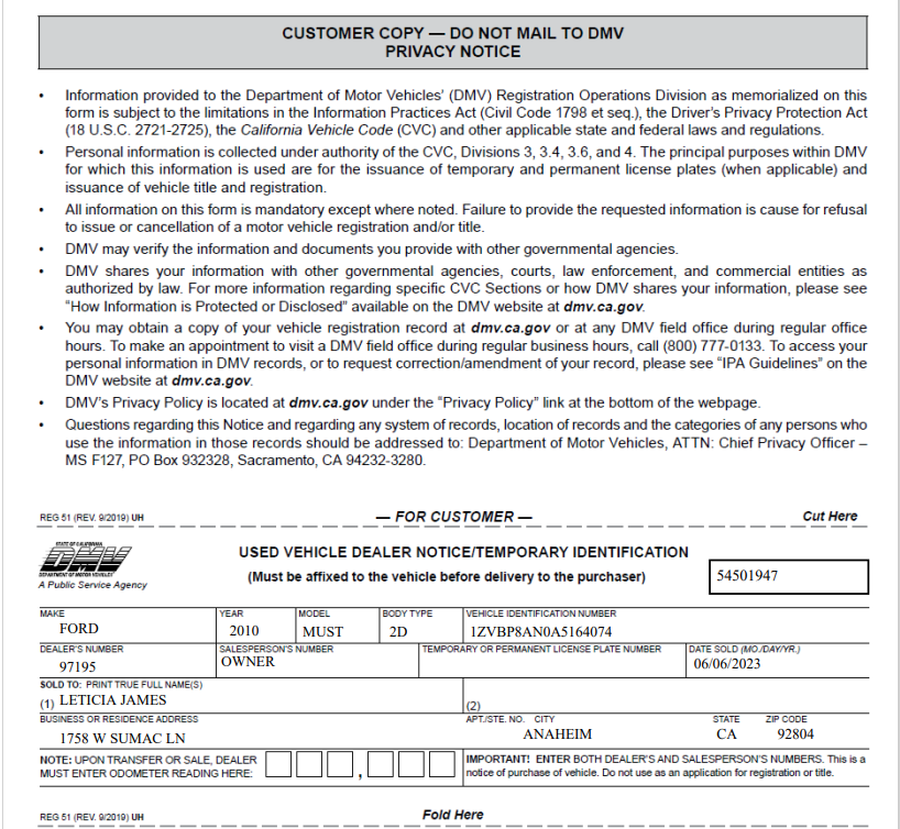Registration for a Vehicle Purchased from a Dealer - California DMV