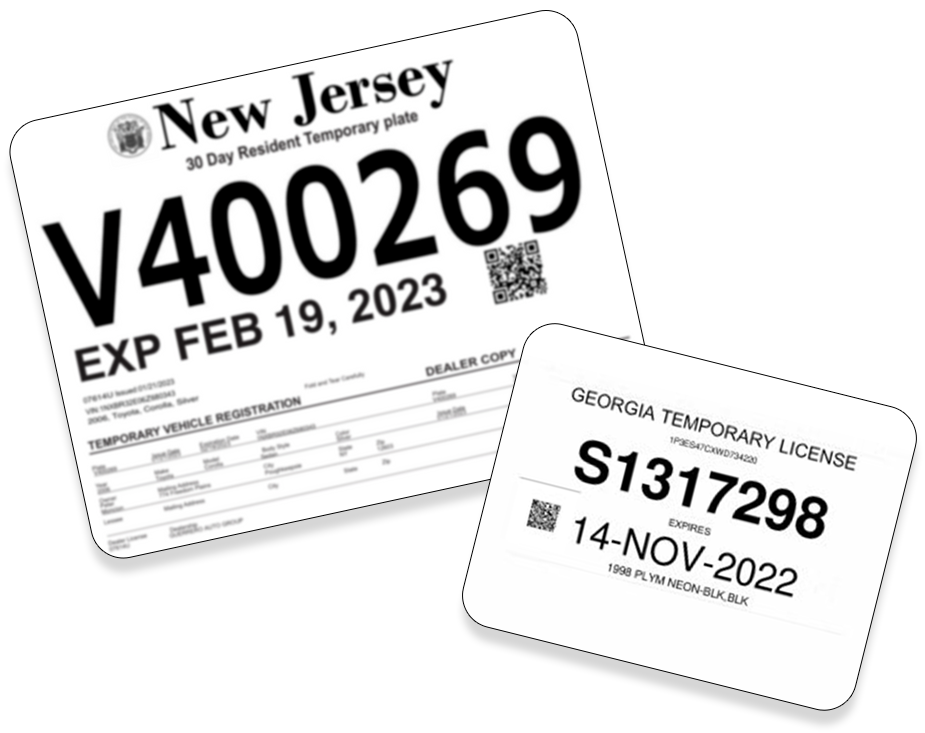 STATE OF NEW JERSEY 30-DAY TEMPORARY TAG WITH 30-DAY TEMPORARY REGISTRATION